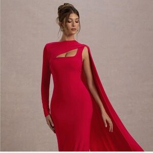 Ashini Red One-Sleeve
Maxi Dress With Cape
